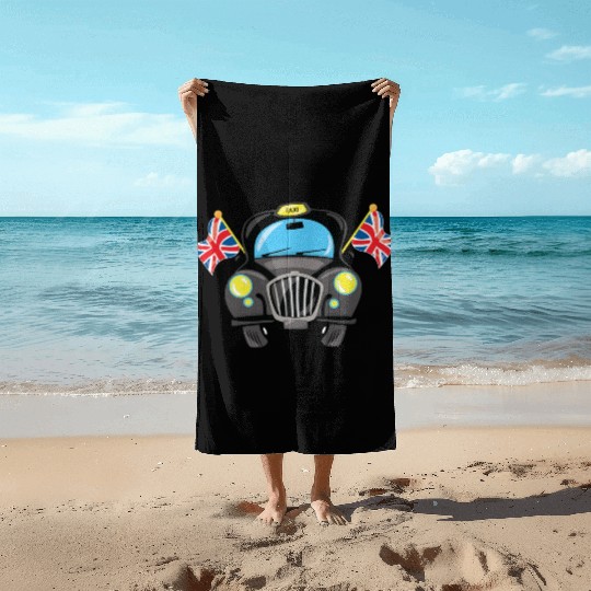 Taxi Hackney the black cab in London Beach Towels