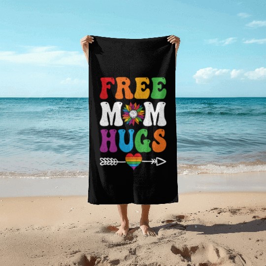 Free Mom Hugs Beach Towels Sunflower Rainbow Heart LGBT