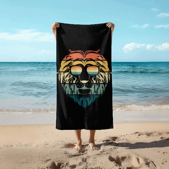 lion vintage Beach Towels