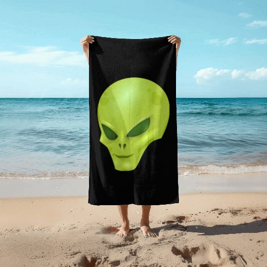 alien , green, skull Beach Towels