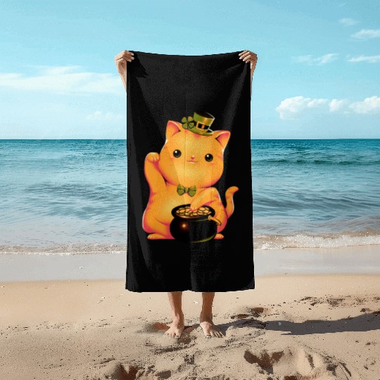 cat Irish Lucky Cat Beach Towels