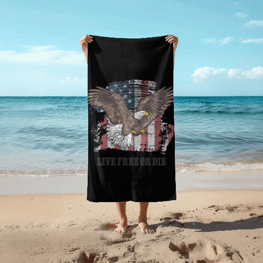 Live Free or Die - Bald Eagle - Grunge American Fl Beach Towels