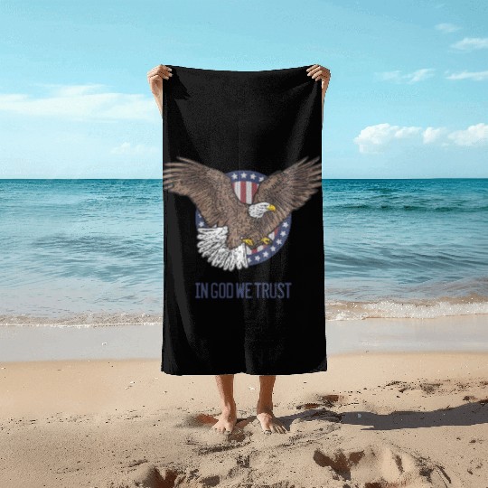 In God We Trust - Bald Eagle - Patriotic Beach Towels