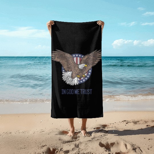 In God We Trust - Bald Eagle - Patriotic Beach Towels