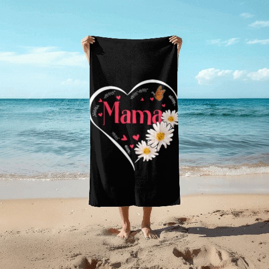 Mama Daisy Flower Heart Women Beach Towels