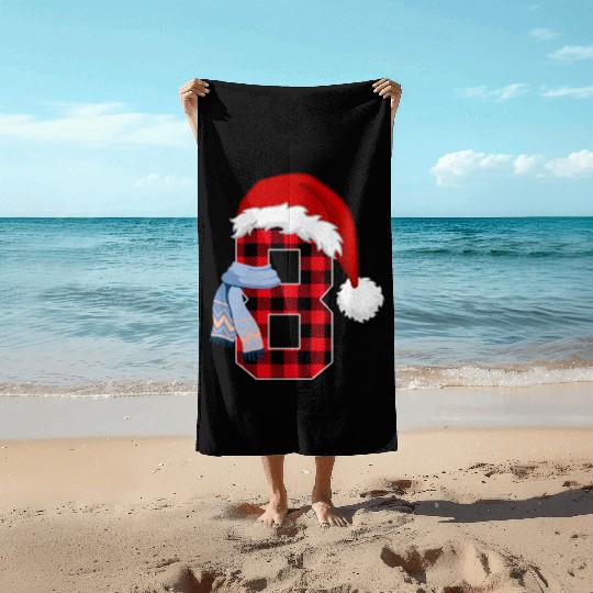 Number 8 Christmas Plaid Xmas Outfit For Boys Kids Beach Towels