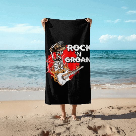 Halloween Cowboy Skeleton Rocker Hand Rock Beach Towels