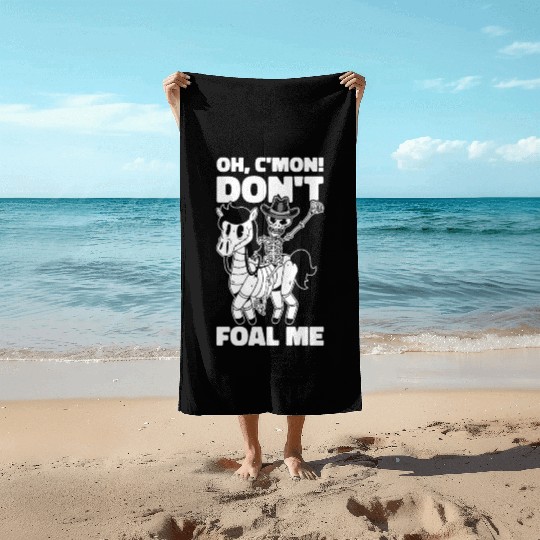 Halloween Cowboy Skeleton Foal Horse Riding Beach Towels