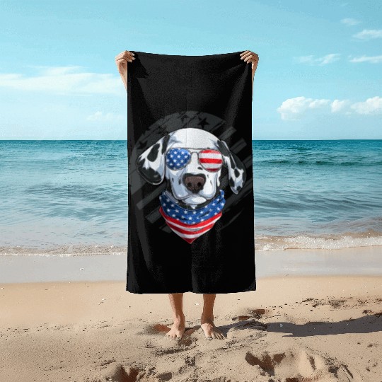 Patriotic Dalmatian Dog Lover 4th of July Beach Towels