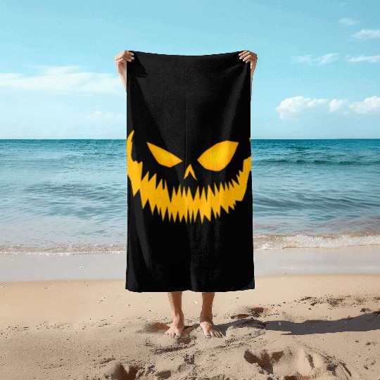 Jack O Lantern Spooky Pumpkin Face Halloween Beach Towels