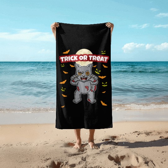 Trick Or Treat Scary Creepy Halloween Monster Beach Towels
