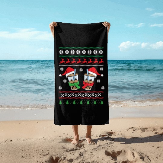 Christmas Bubble Boba Tea Winter Xmas Holiday Beach Towels