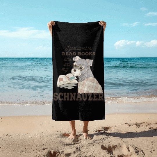 Schnauzer Cartoon Book Lover Gift Beach Towels
