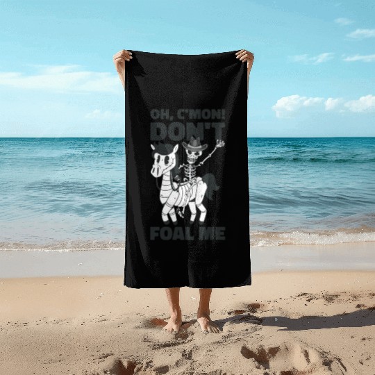 Halloween Cowboy Skeleton Foal Horse Riding Beach Towels