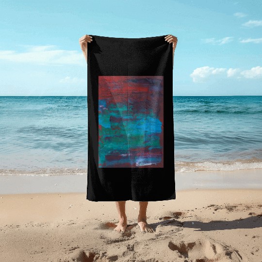 Abstract Red Green Minimalist Painting Beach Towels
