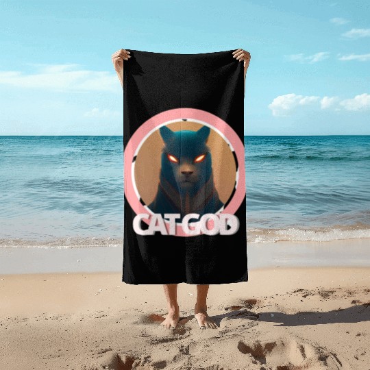 Samurai Cat God Beach Towels