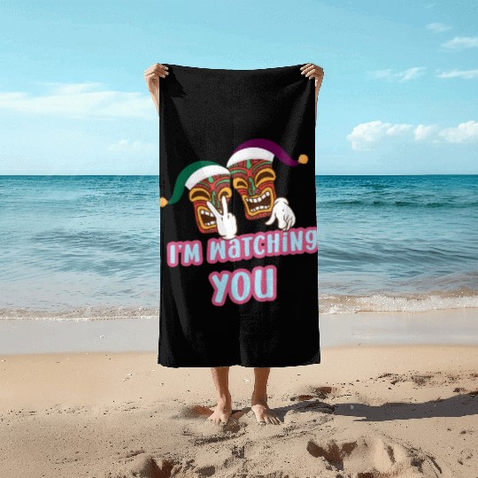 I'm Watching You Christmas In July Surfing Santa C Beach Towels