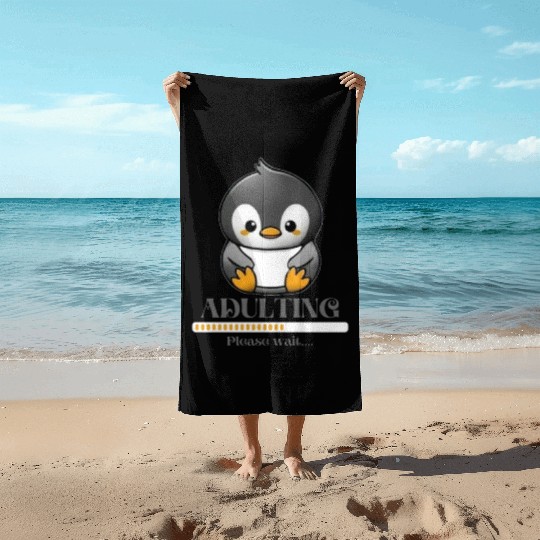 Little penguin adulting Beach Towels