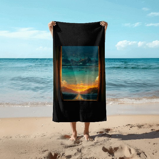 Paradise island painting Beach Towels