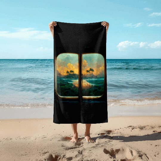 Paradise island painting Beach Towels