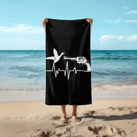 Heartbeat Bird Weapon Gun Hunting Gift for Hunter Beach Towels