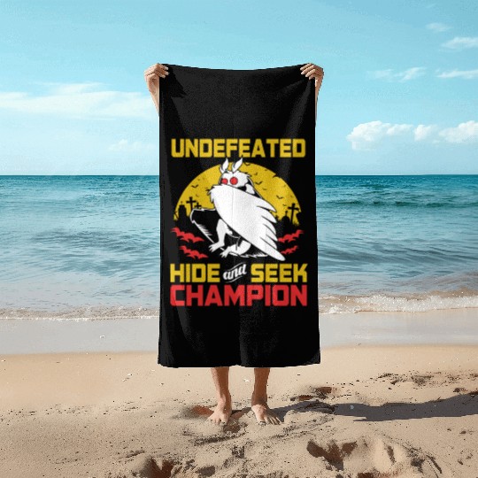 Undefeated Hide And Seek Champion Funny Mothman Beach Towels