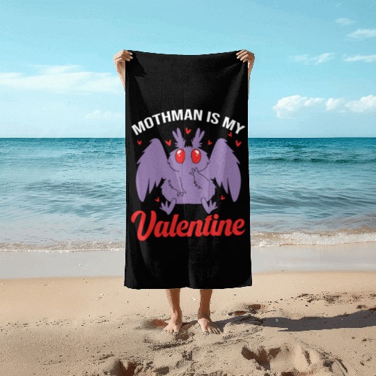 Funny Valentines Day Cryptid Cute Mothman Beach Towels