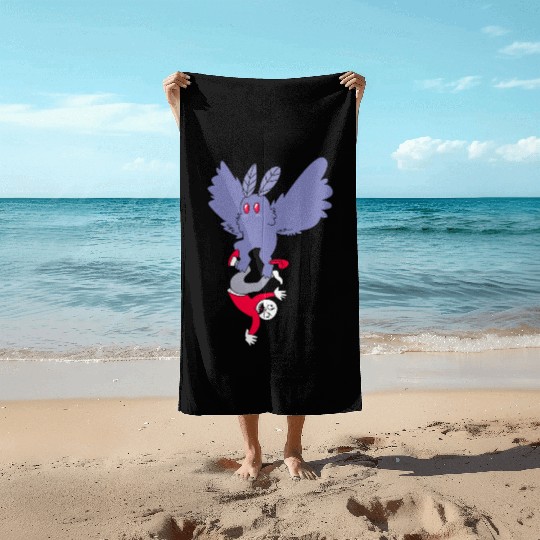 Mothman Abducting Human Goth Cryptid Funny Mothman Beach Towels