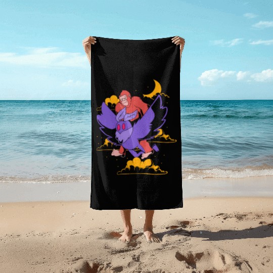 Bigfoot Riding Mothman Funny Cryptozoology Beach Towels