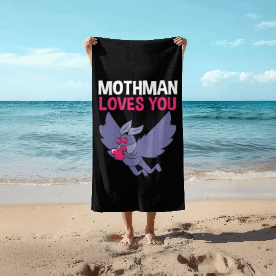 Mothman Loves You Valentines Day Cryptid For Women Beach Towels