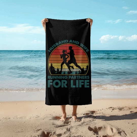 Husband And Wife Running Partners For Life Funny Beach Towels