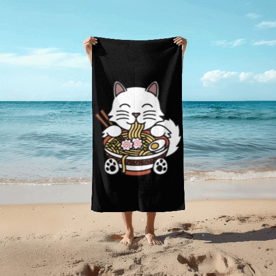 Persian Cat Ramen Noodles Beach Towels