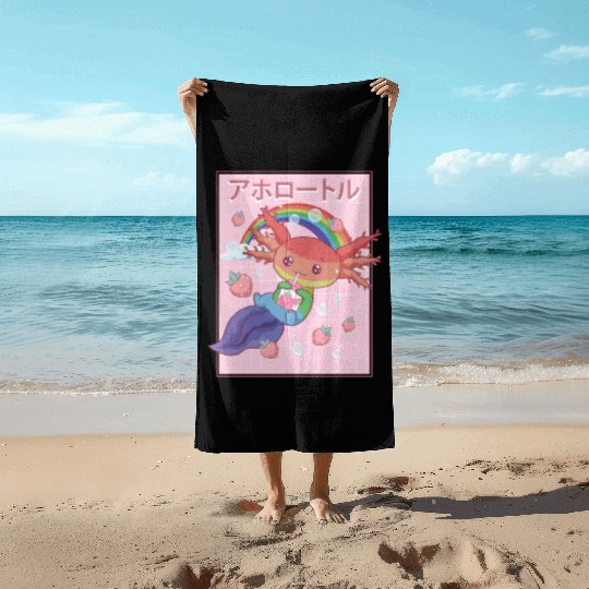 Kawaii Axolotl Strawberry Milk Gay Pride Beach Towels