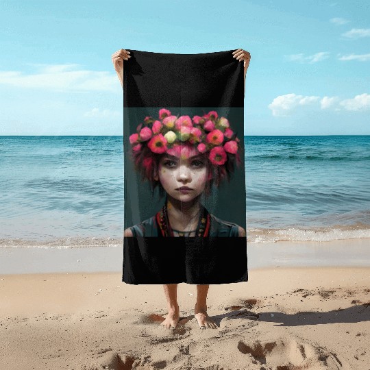 Flower Punk Girl Beach Towels