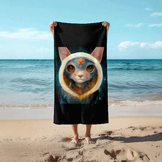 Realistic cat in space painting Beach Towels