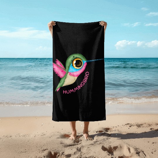 Pink Hummingbird Beach Towels