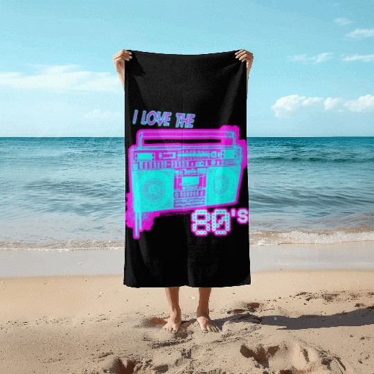 I Love the 80s Neon Spray paint Boombox spray can Beach Towels