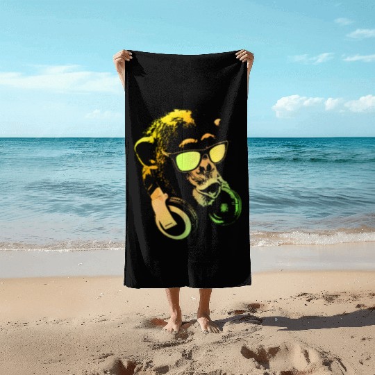 Monkey DJ Yellow Beach Towels