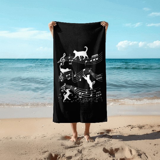 Cat music nout Musician Outfit! Piano, Flute Beach Towels