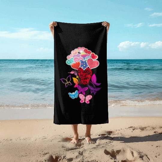 Beautiful Hearts and Butterflies Beach Towels
