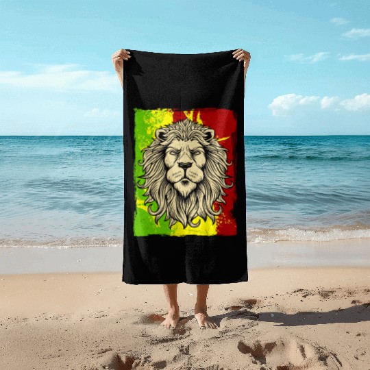 Reggae Jamaican Lion Rasta African Beach Towels