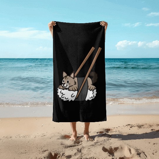 Maine Cat Nigiri Sushi Beach Towels