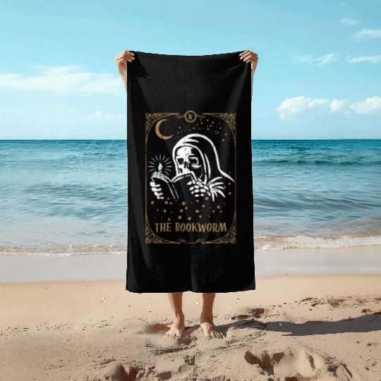 Skeleton Bookworm Tarot Card Occult Club Gothic Beach Towels