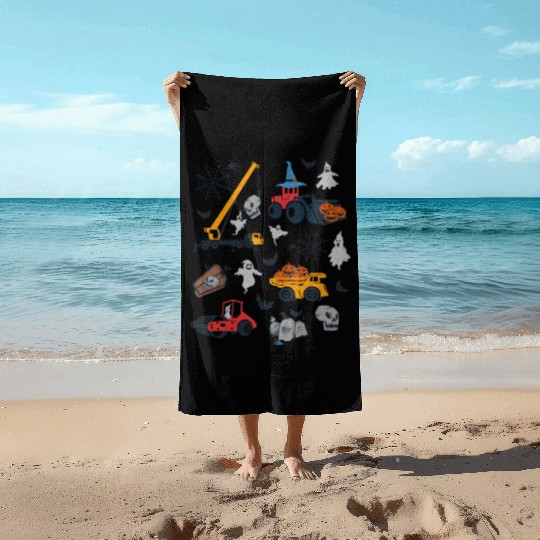 Spooky Construction Vehicles Beach Towels