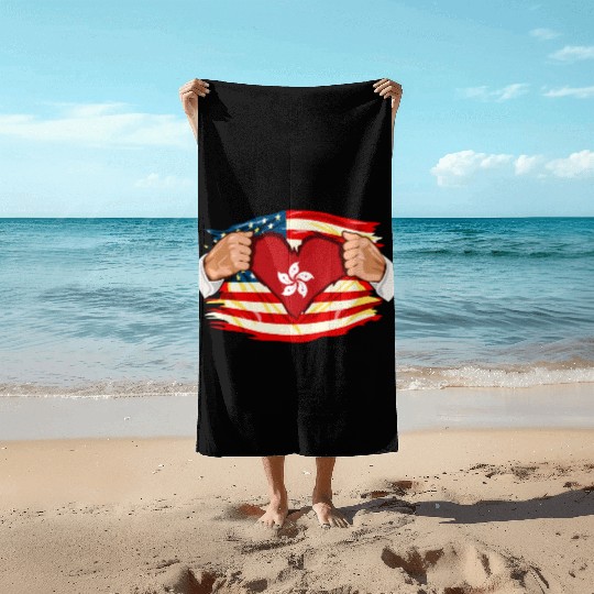 Hong Kongese Who Live in America HongKong Flag Beach Towels