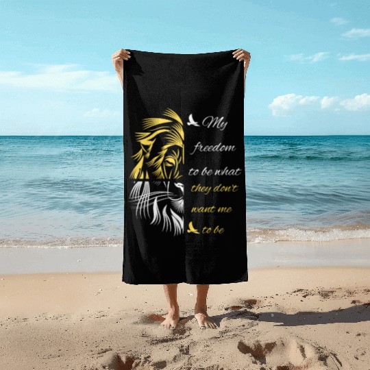 Freedom Saying With Half Lion Face Beach Towels