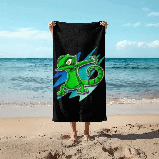 Dabbing Gecko - Jack O Lantern Eyes Beach Towels