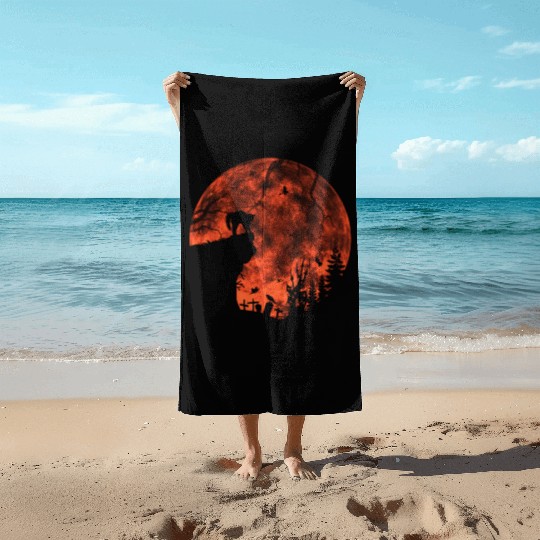 Cat Red Moon trick or treat Bats Forest Funny Beach Towels