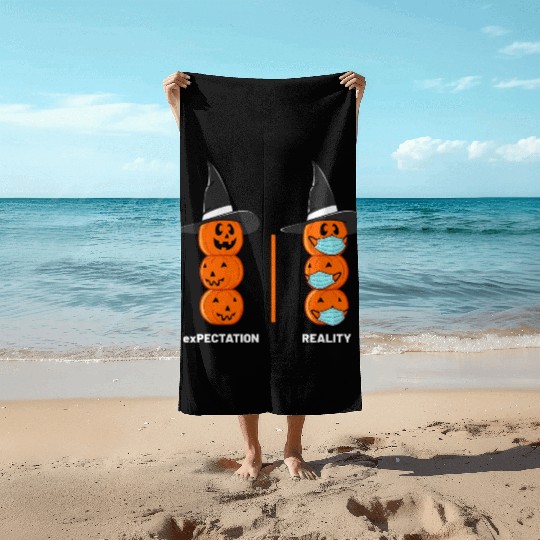 Halloween Pumpkins Witch Expectation Reality Beach Towels