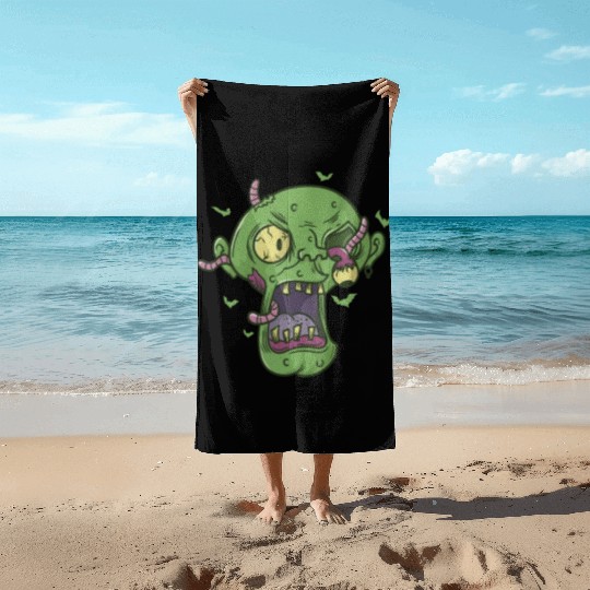 creepy Halloween Head with Worms Beach Towels
